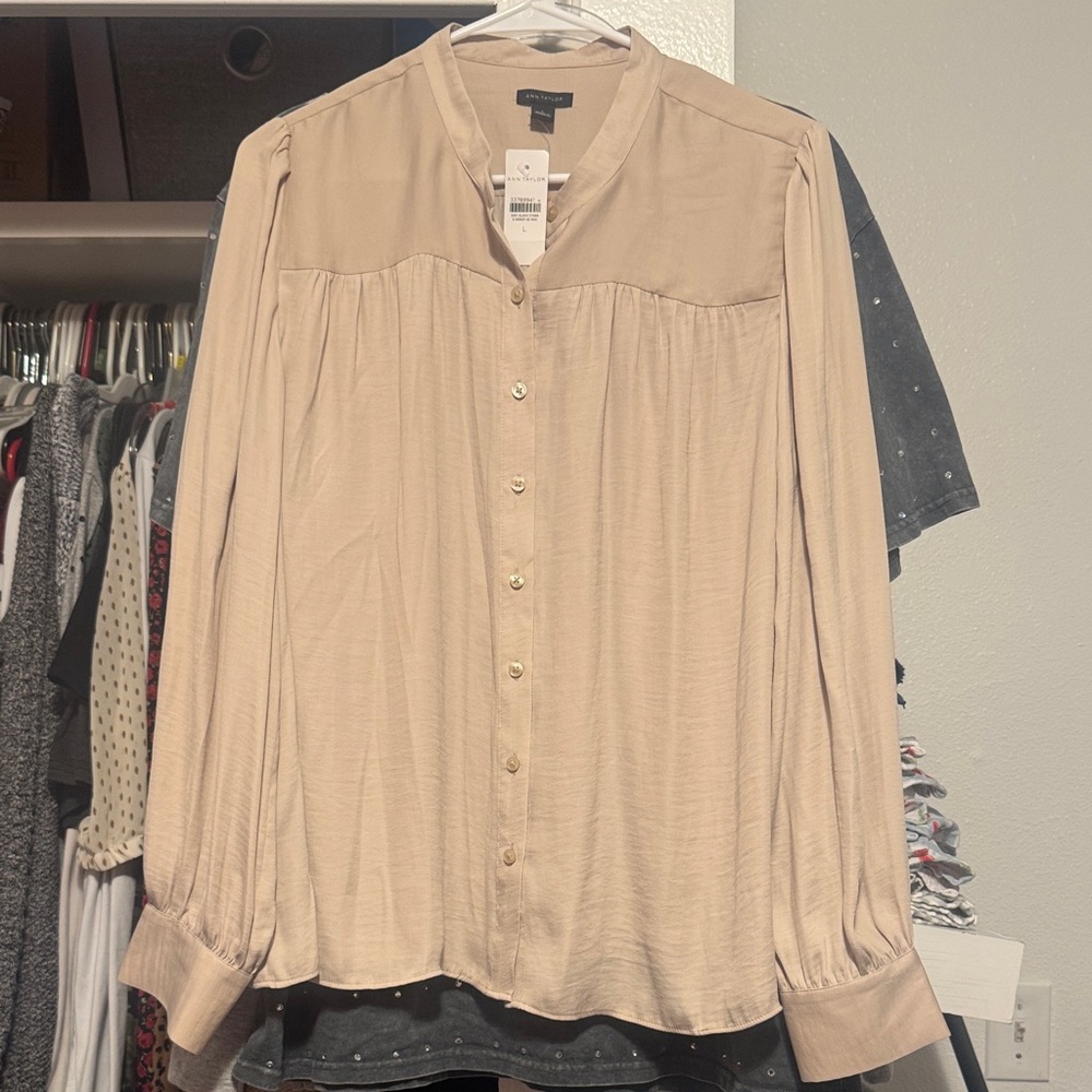 Ann Taylor Light Beige Button-Down Shirt